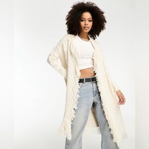 Western Boho bohemian 70s White Fringe Cardigan Sweater Chicos Size 16 (3)